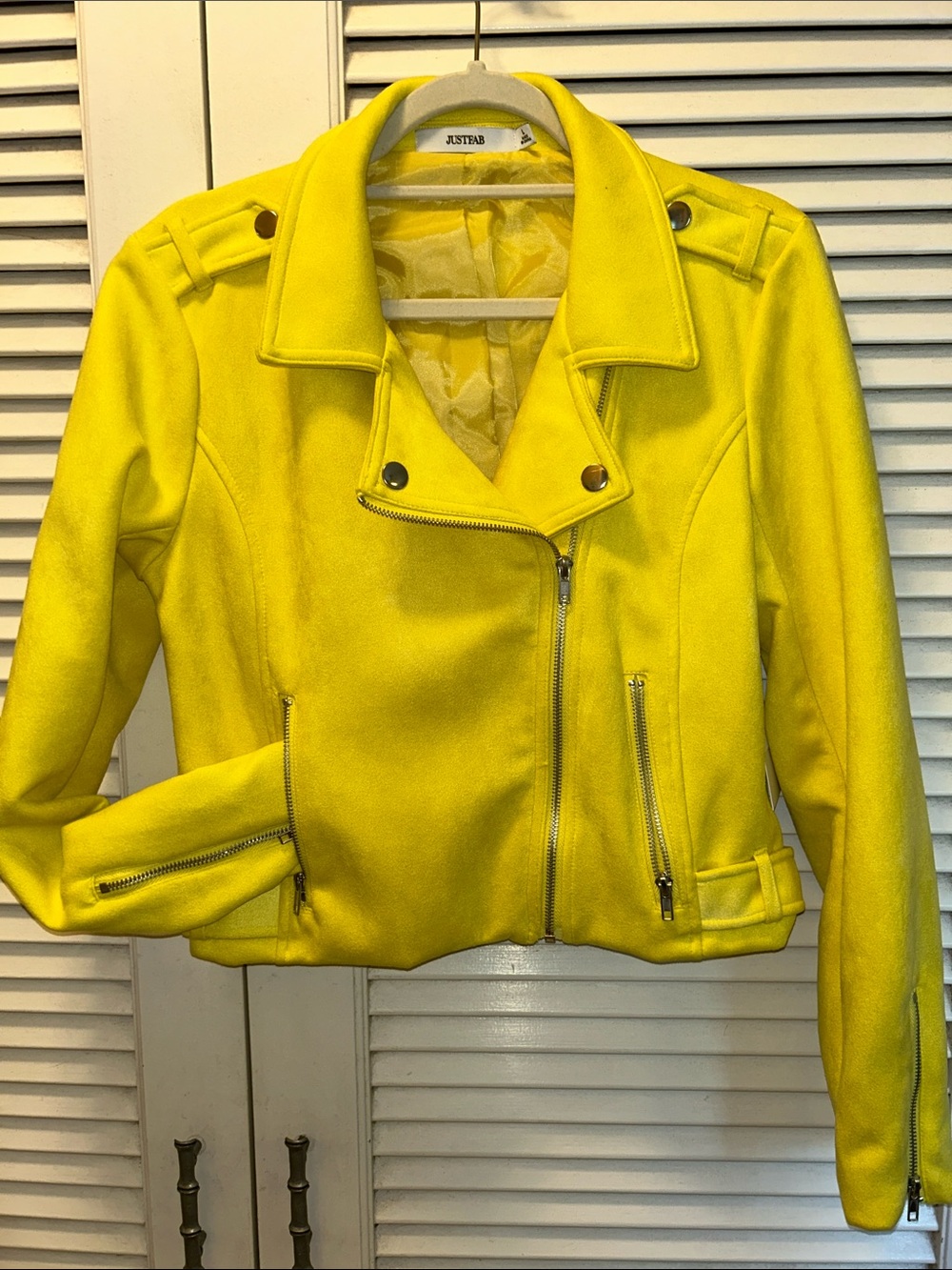JustFab Bright Lemon 🍋 Yellow Moto-Style Lined Jacket Shine ✨ like the Sun ☀️
